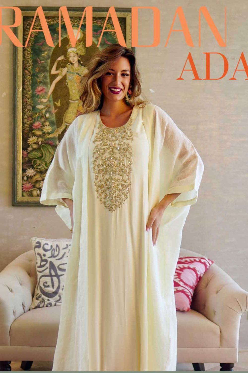 Elegant cream-colored Bisht, adorned with intricate gold embroidery