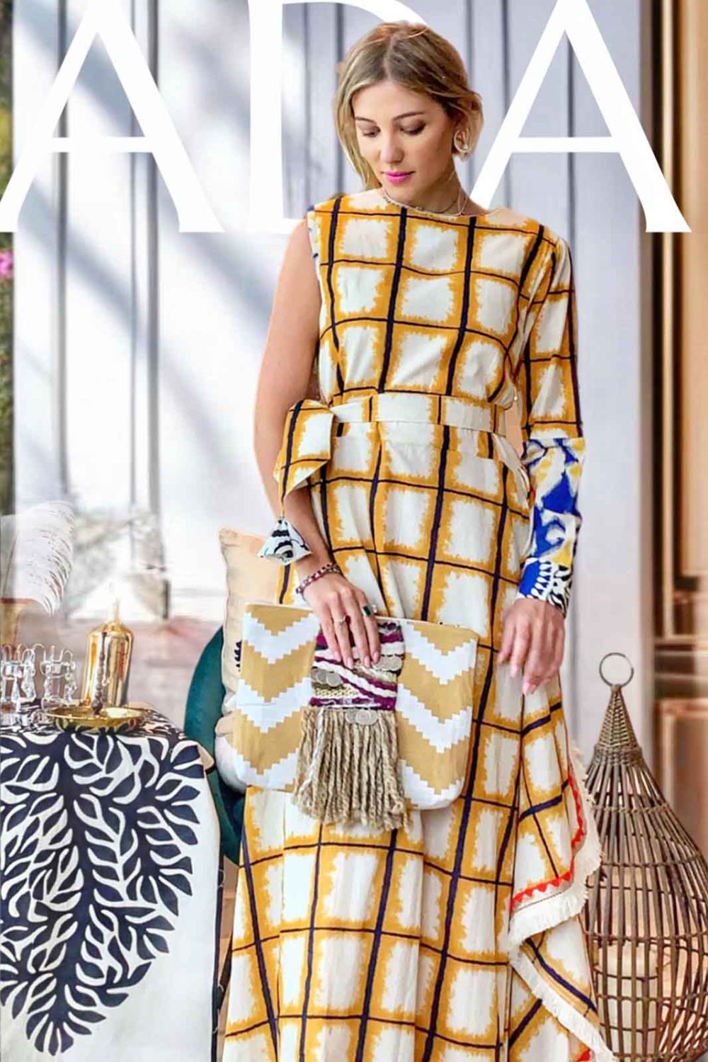 Sunlit Checkered Elegance Kaftan
